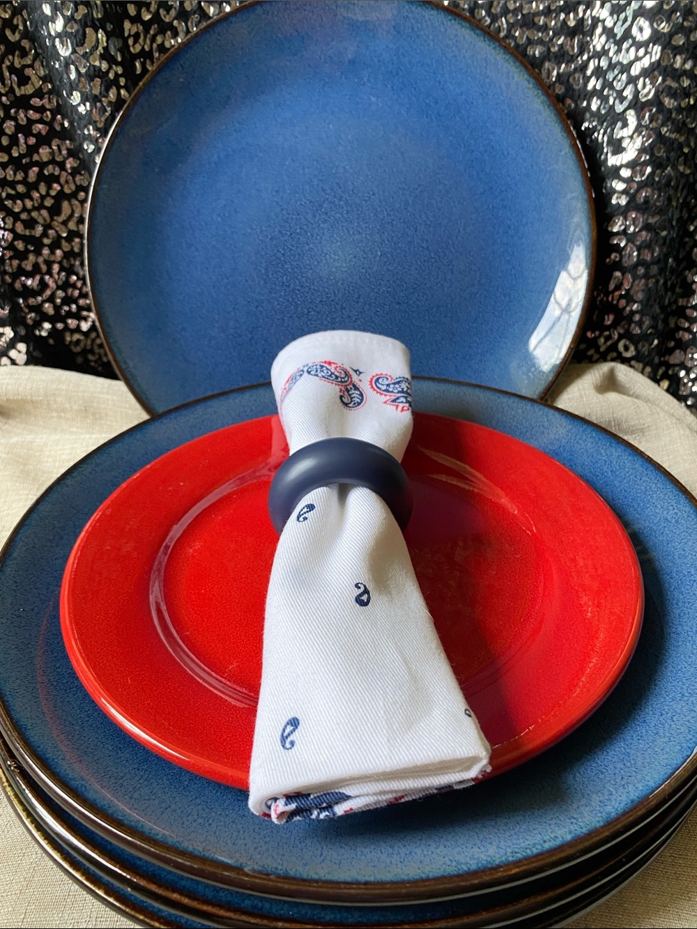 Threshold Belmont Blue Stoneware Ceramic Dinner Plate Set of 4